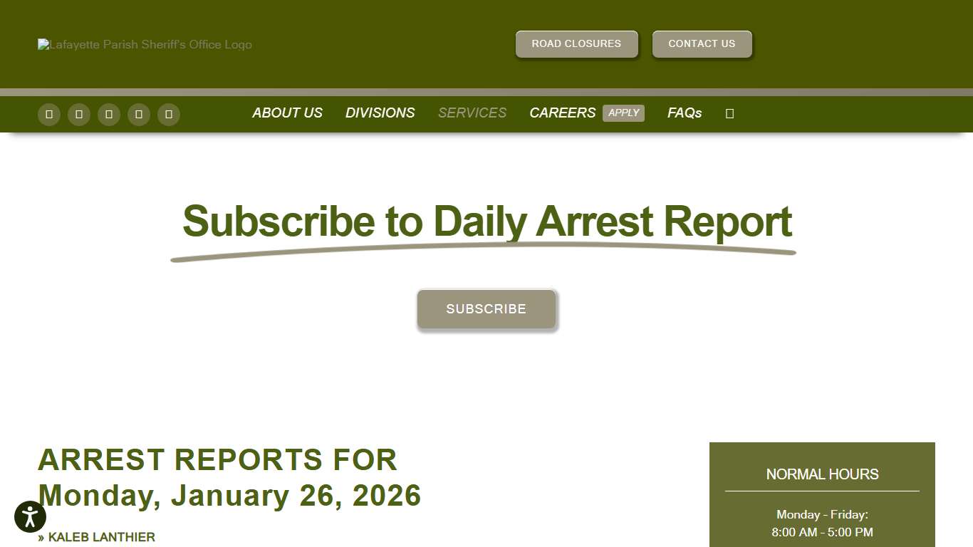 Subscribe to Daily Arrest Report Lafayette Parish Sheriff's Office