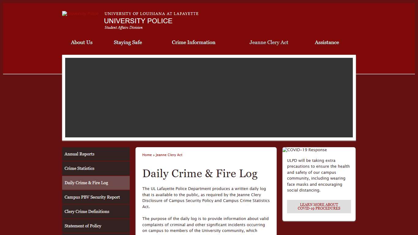 Daily Crime & Fire Log University Police