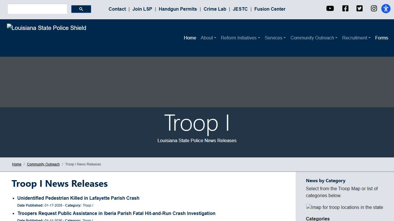 Troop I News Releases - Louisiana State Police